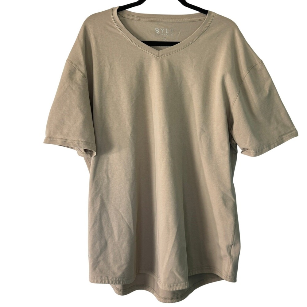 BYLT Premium Basics Lux V-Neck‎ Tee Tan Sand XXL Short Sleeve Curved Hem Shirt